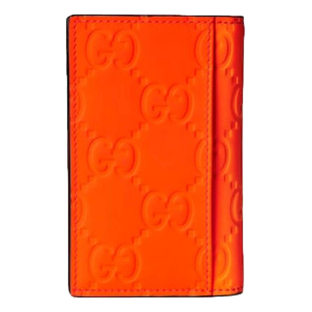 Gucci GG Leather Rubber Effect Neon Orange Folding Wallet Card